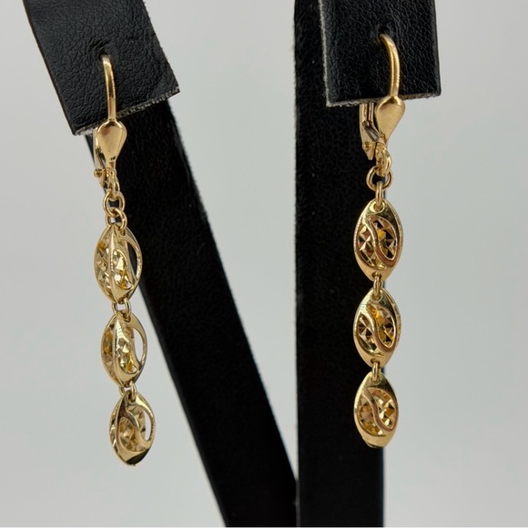 14K Yellow Gold Dangle Drop Earrings Leverback 2.6g Solid Gold Oval Link New - Picture 3 of 8